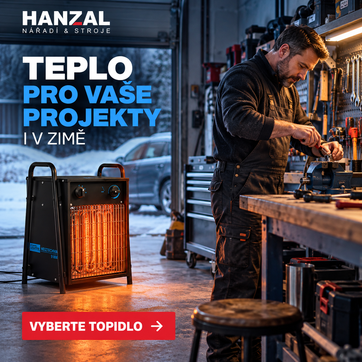 Teplo pro zimní projekty v dílně
