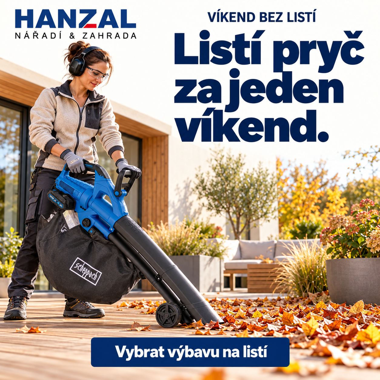 Odstranění listí z terasy zahradním vysavačem