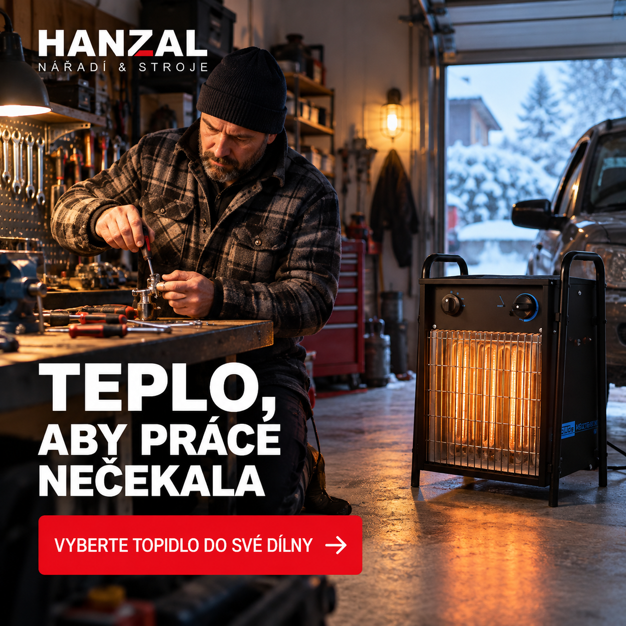 Elektrické topidlo v zimní garáži