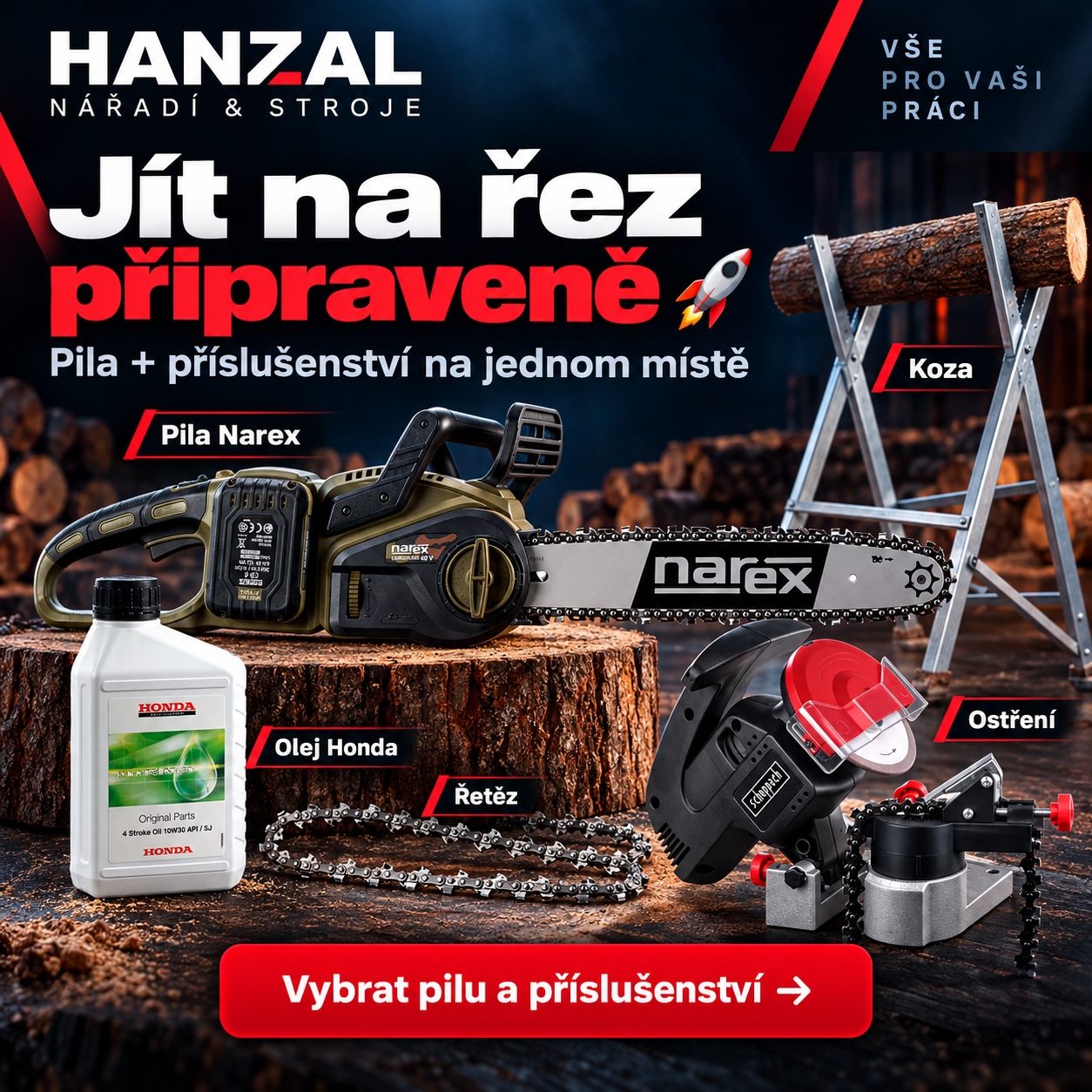 Pila Narex a příslušenství na jednom místě