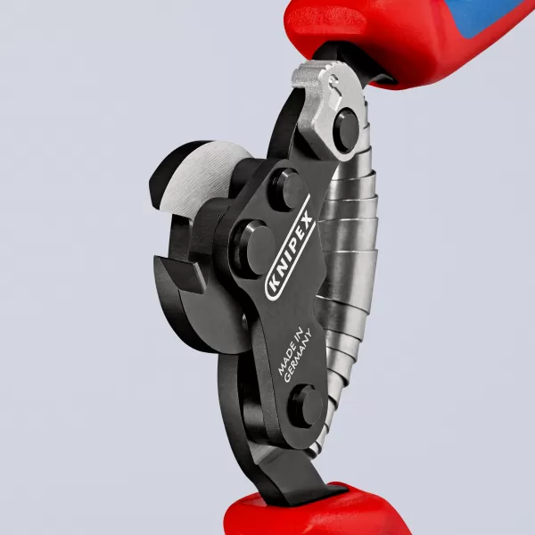 Nůžky na dratěná lanka Knipex pro vysokopevnostní drátěná lana brunýrované, s vícesložkovými návleky 160 mm