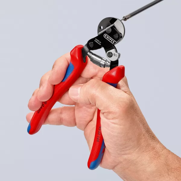 Nůžky na dratěná lanka Knipex pro vysokopevnostní drátěná lana brunýrované, s vícesložkovými návleky 160 mm
