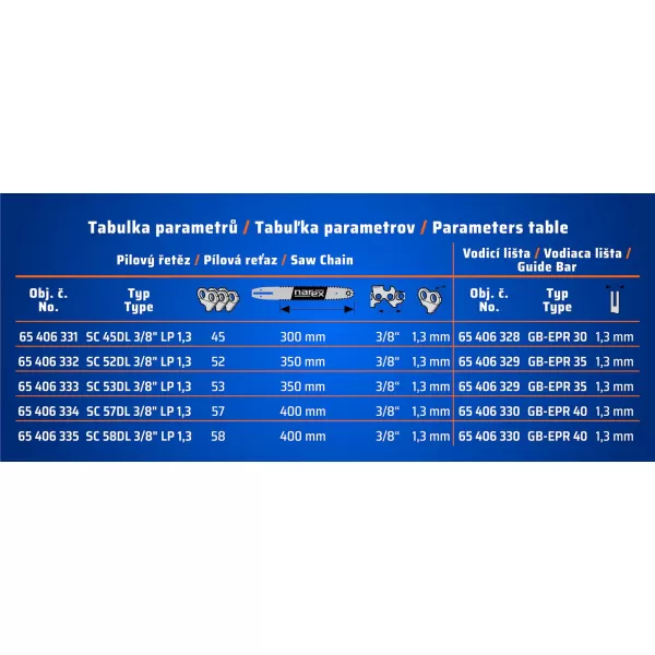 Pilový řetěz 3/8" 1,3mm 52čl. Narex SC 52DL 3/8" LP 1,3