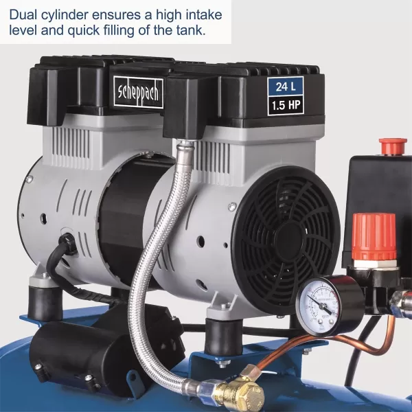 Ultra tichý bezolejový dvouválcový kompresor 24 l HC 26 Si Scheppach