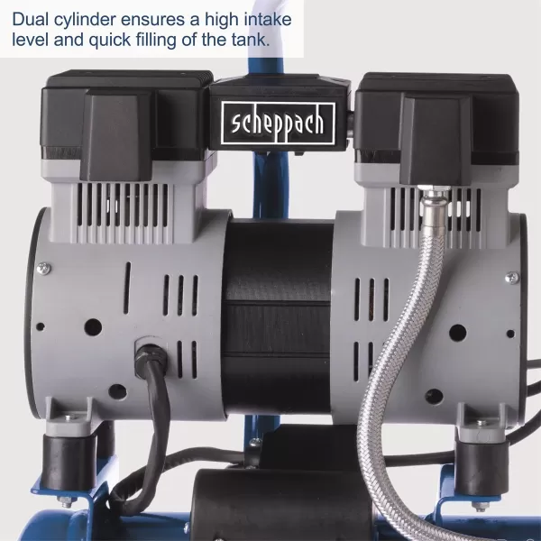 Ultra tichý bezolejový dvouválcový kompresor 6 l HC 08 Si Scheppach