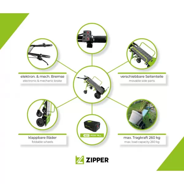 Aku rudlík, 40V, 260 kg Zipper ZI-ET260