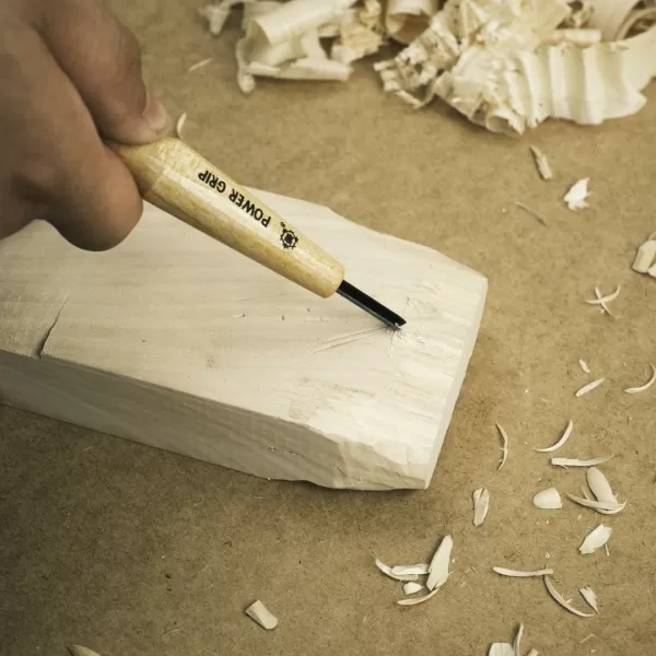 Japonské řezbářské mini-dláto MIKISYO Power Grip s V čepelí - 3 mm