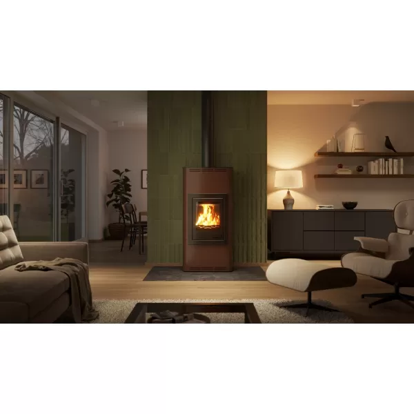 AQUAFLAM 12 hnědá-sametová - teplovodní krbová kamna s výměníkem, manuální regulací