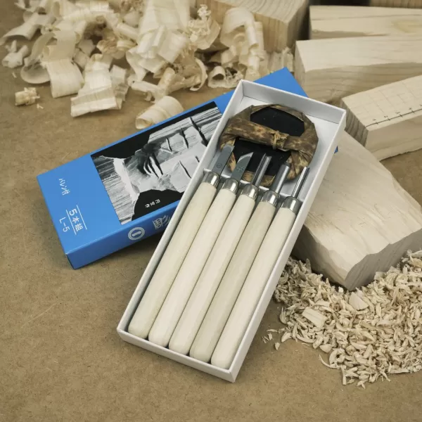 Sada řezbářských mini-dlát MARUICHI L-5 s dřevěnou rukojetí - 5 kusů