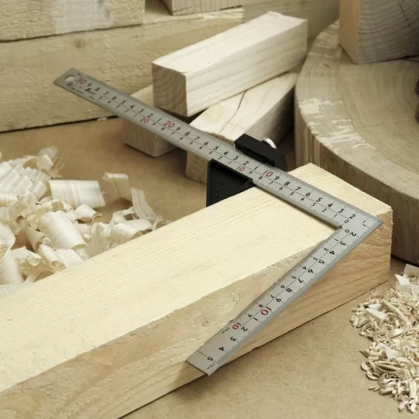 Japonský truhlářský úhelník s dorazem SHINWA - 8 stupnic