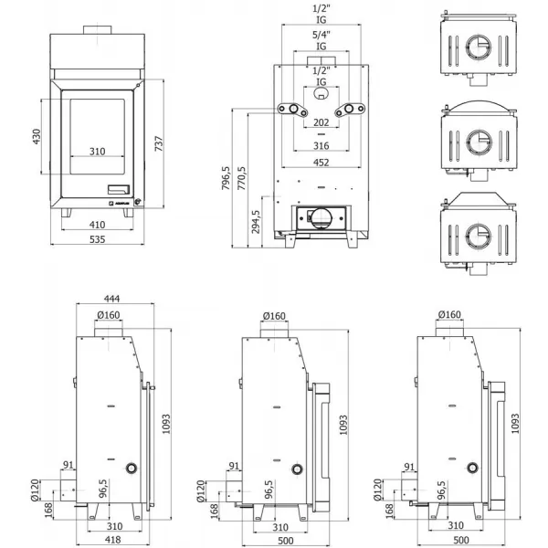 Krbová vložka AQUAFLAM ® 12 s výměníkem a automatickou regulací hoření