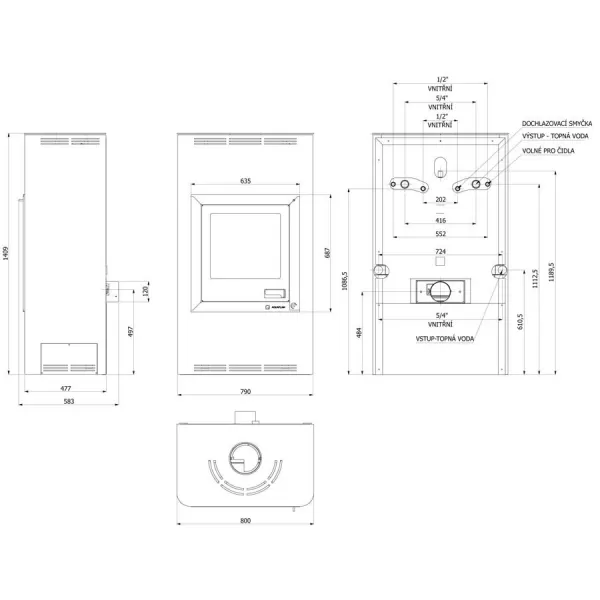 Krbová kamna AQUAFLAM ® 17 s výměníkem - šedá, manuální regulace