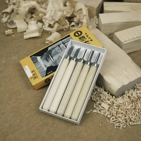 Sada řezbářských mini-dlát MARUICHI T-5 s dřevěnou rukojetí - 5 kusů