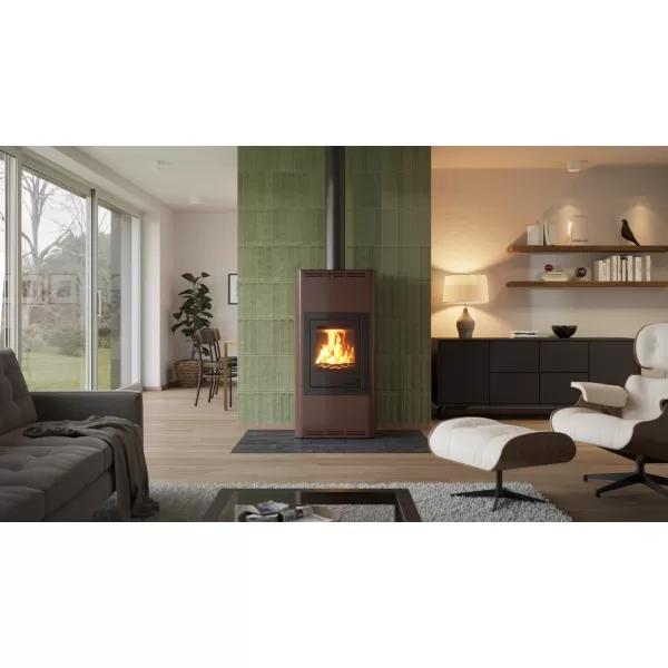 AQUAFLAM 12 hnědá-sametová - teplovodní krbová kamna s výměníkem, manuální regulací