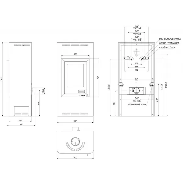 Krbová kamna AQUAFLAM ® 12 s výměníkem - hnědá - sametová, automatická regulace