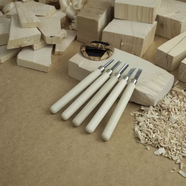 Sada řezbářských mini-dlát MARUICHI L-5 s dřevěnou rukojetí - 5 kusů