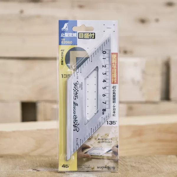 Ocelový úhelník SHINWA pro 45° s dorazem a stupnicí