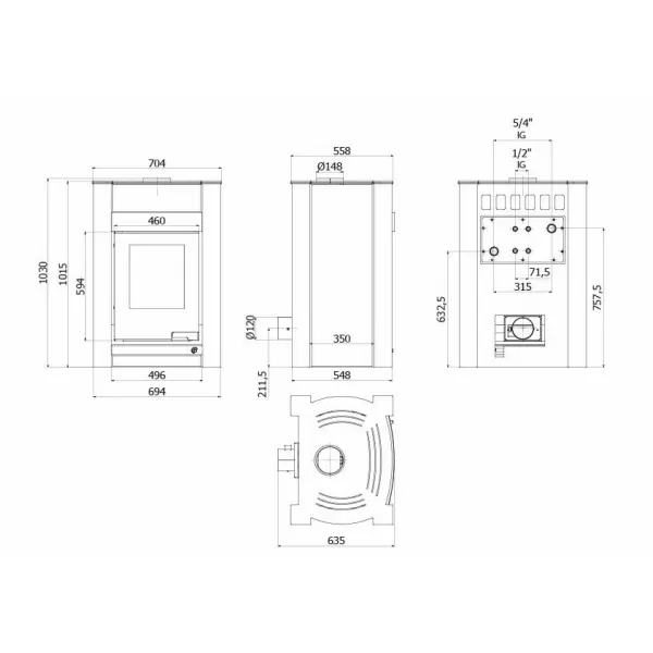 Krbová kamna AQUAFLAM VARIO ® KALMAR 11/7kW šedá, elektronická regulace