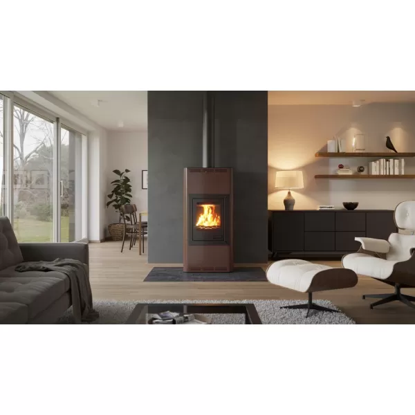 AQUAFLAM 12 hnědá-sametová - teplovodní krbová kamna s výměníkem, manuální regulací