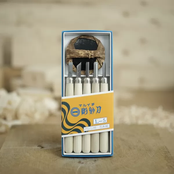 Sada řezbářských mini-dlát MARUICHI L-5 s dřevěnou rukojetí - 5 kusů