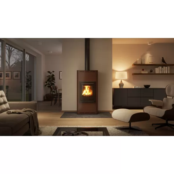 AQUAFLAM 12 hnědá-sametová - teplovodní krbová kamna s výměníkem, manuální regulací