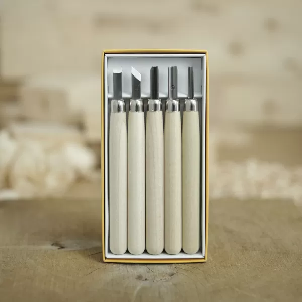 Sada řezbářských mini-dlát MARUICHI T-5 s dřevěnou rukojetí - 5 kusů