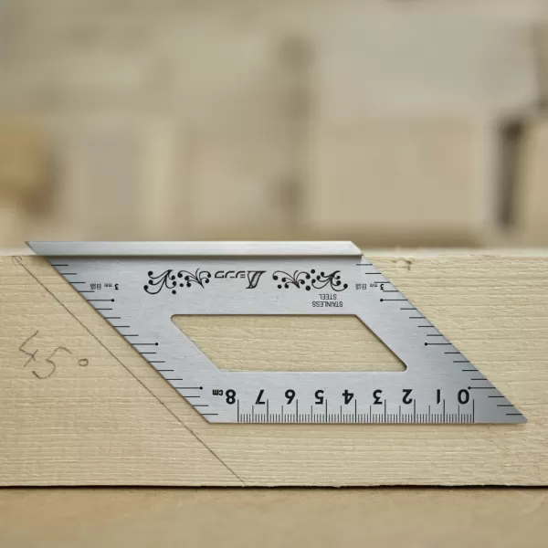 Ocelový úhelník SHINWA pro 45° s dorazem a stupnicí