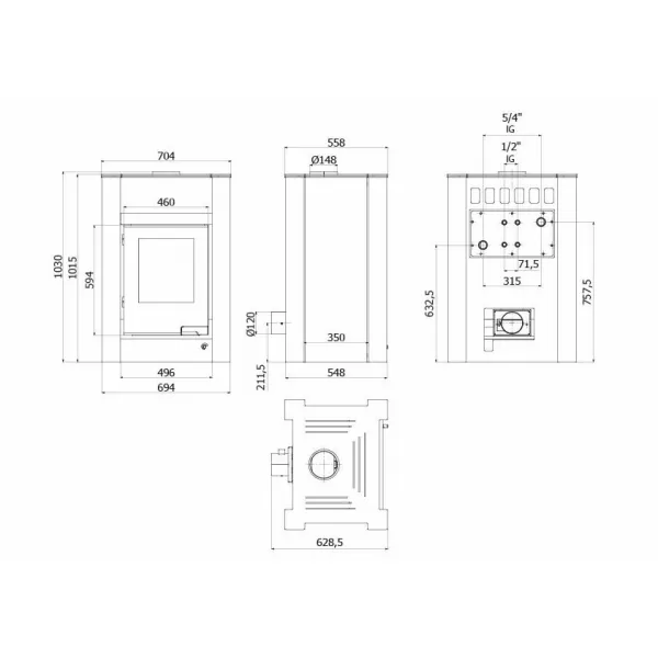 Krbová kamna AQUAFLAM VARIO ® LEND 11/7kW olivová, elektronická regulace
