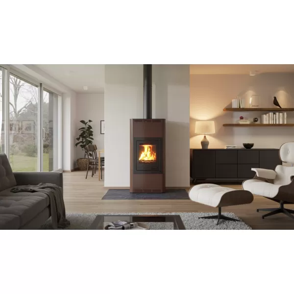 AQUAFLAM 12 hnědá-sametová - teplovodní krbová kamna s výměníkem, manuální regulací