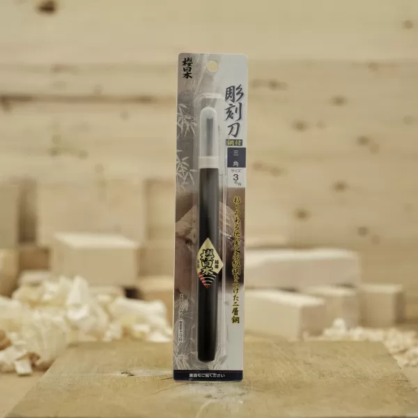 Japonské řezbářské mini-dláto SAKURA Nihon s V čepelí - 3 mm