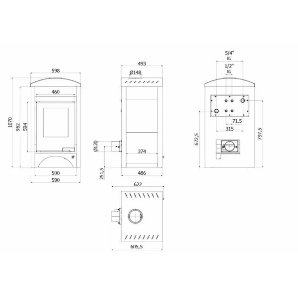 Krbová kamna AQUAFLAM VARIO ® BARMA 11/5kW dlažba Bělený Dub