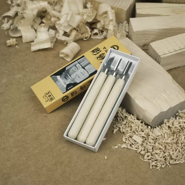 Sada řezbářských mini-dlát MARUICHI C-3 s dřevěnou rukojetí - 3 kusy