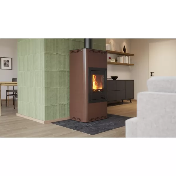 AQUAFLAM 12 hnědá-sametová - teplovodní krbová kamna s výměníkem, manuální regulací