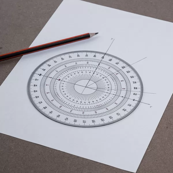 Japonský kruhový úhloměr DRAPAS z čirého akrylátu 360° - průměr 150 mm