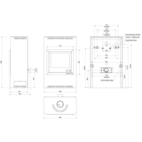 Krbová kamna AQUAFLAM ® 25 s výměníkem - černá, manuální regulace
