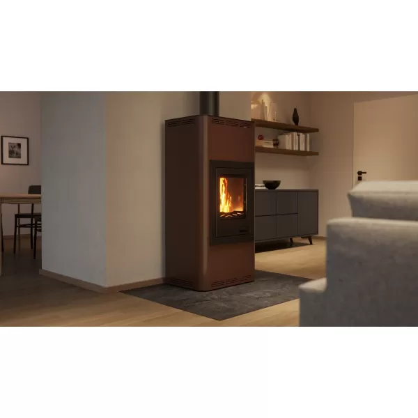 AQUAFLAM 12 hnědá-sametová - teplovodní krbová kamna s výměníkem, manuální regulací