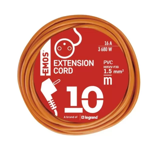 Kabel prodlužovací 10m EMOS P01110 PVC 230V, oranžový 1,5mm2