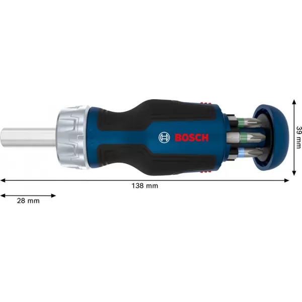 Krátký ráčnový šroubovák na bity se zásobníkem, 6 bitů Bosch Line