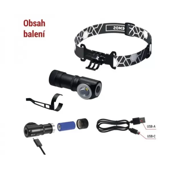 Nabíjecí čelovka EMOS P3544, 500 lm, 800 mAh, LED, 120m