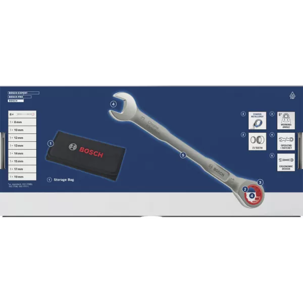 Sada ráčnových očkoplochých klíčů 8–19 mm, 8 ks Bosch Line