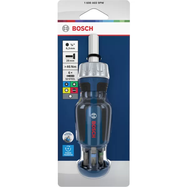 Krátký ráčnový šroubovák na bity se zásobníkem, 6 bitů Bosch Line