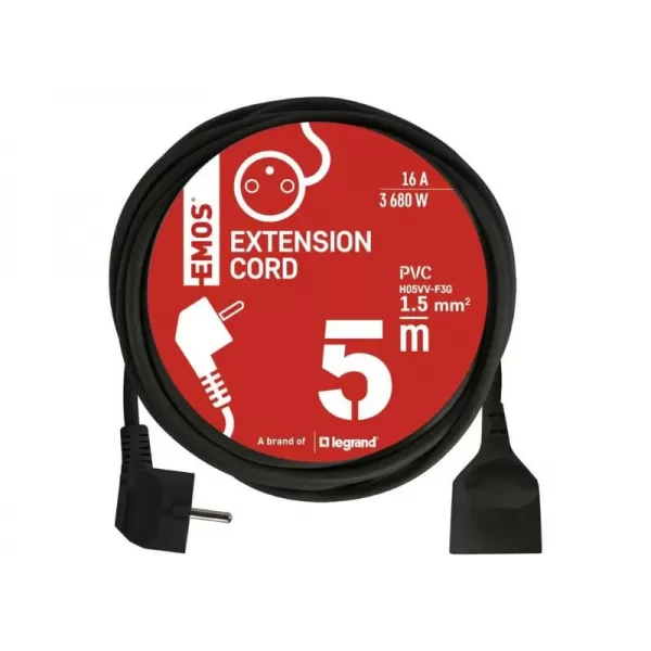 Prodlužovací kabel 5,0 m EMOS PC0115R černý / 1 zásuvka / PVC / 1,5 mm2