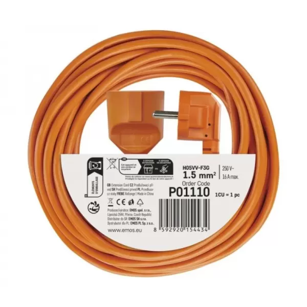 Kabel prodlužovací 10m EMOS P01110 PVC 230V, oranžový 1,5mm2