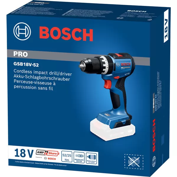 Aku vrtačka s příklepem Bosch GSB 18V-52 Professional, 2x2,0Ah, L-Case 136 06019S0123