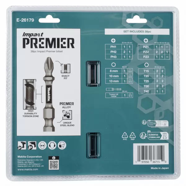 Sada bitů 38ks 1/4" Impact Premier, torzní, Makita