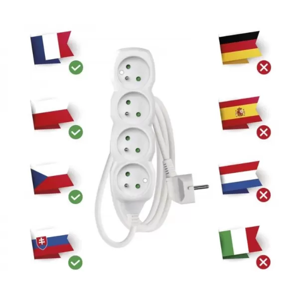 Kabel prodlužovací 4 zásuvky 2m EMOS P0412, PVC, 230V 1 mm2