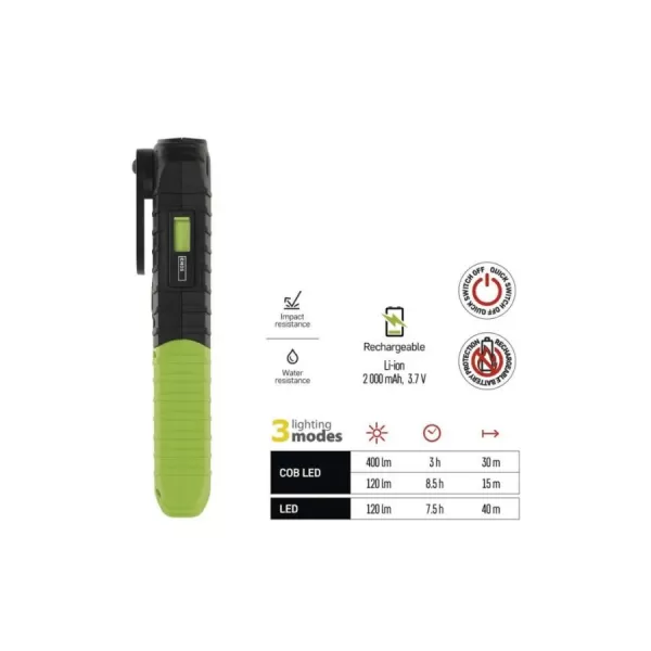 Svítilna pracovní COB LED + LED nabíjecí, 400lm