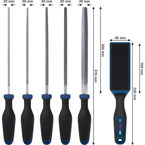 Sada pilníků, 5 ks + PRO kartáč na pilníky Bosch PRO
