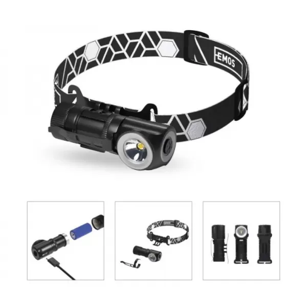 Nabíjecí čelovka EMOS P3544, 500 lm, 800 mAh, LED, 120m