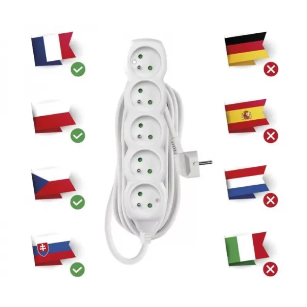 Kabel prodlužovací 5 zásuvky 5m EMOS P0515, PVC, 230V 1 mm2